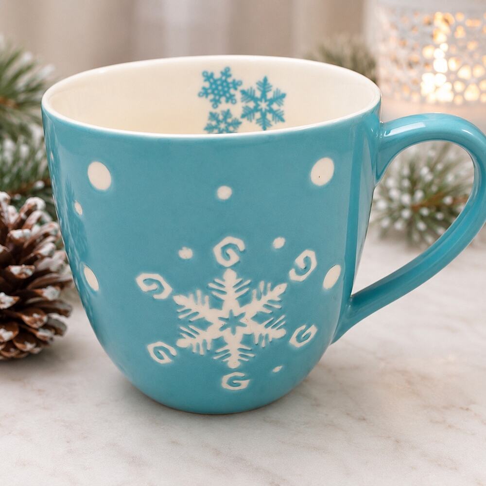 Starbucks Holiday 2007 Blue Snowflake Mug 16 oz 473 mL Winter Christmas